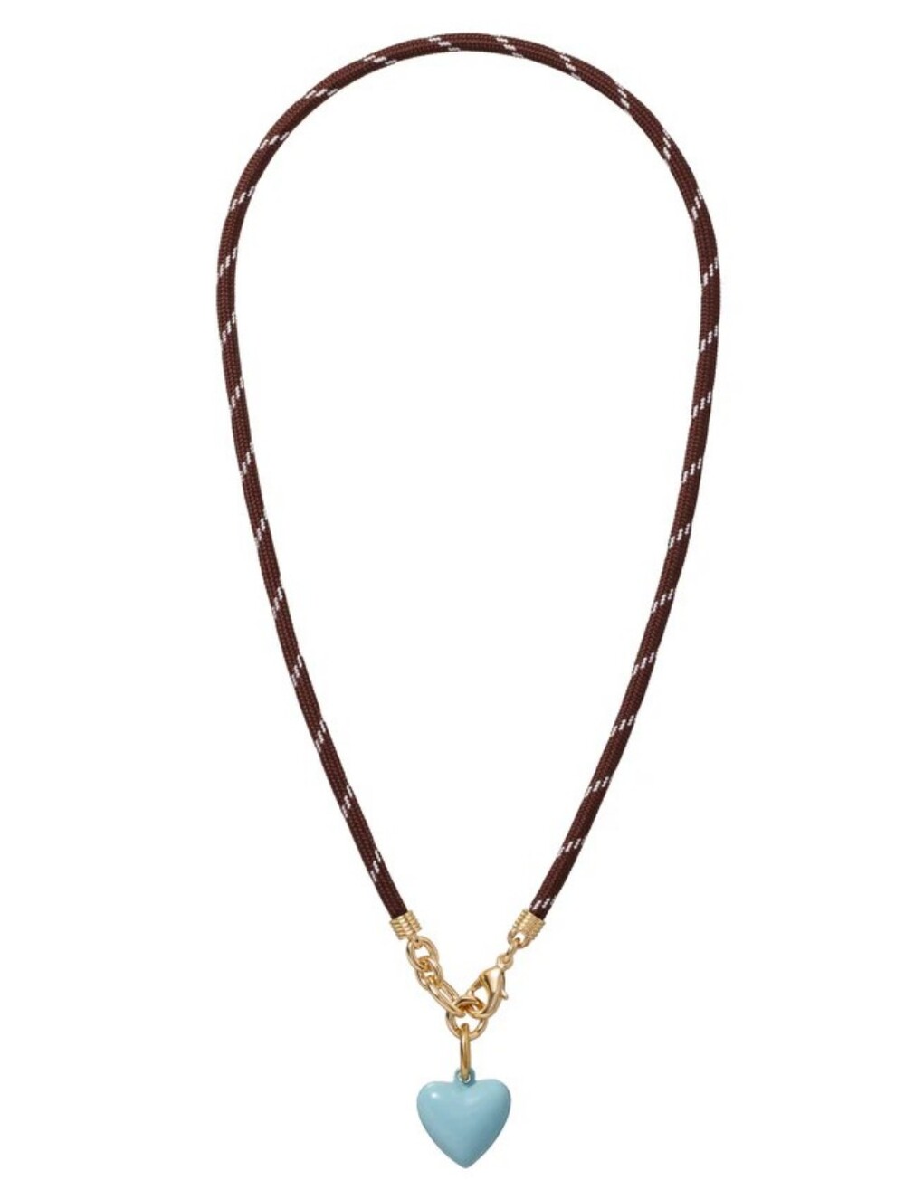 Roxanne Assoulin Brown Cord Necklace with Light Blue Heart Charm